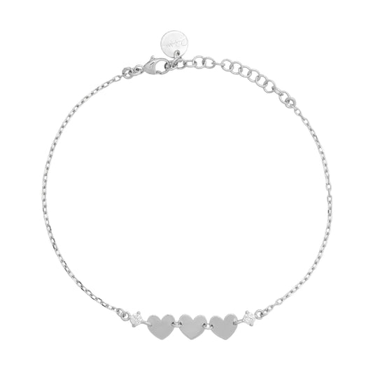 Bracciale donna Rue Des Mille in argento con cuori e zirconi Regolabile 15-18 cm