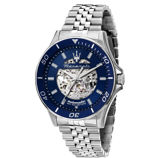 Orologio automatico uomo Maserati Sfida in acciaio quadrante blu 44mm R8823140011-1