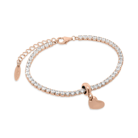 Bracciale Tennis Rerum in argento rosé stopper cuore Regolabile 16-19 cm