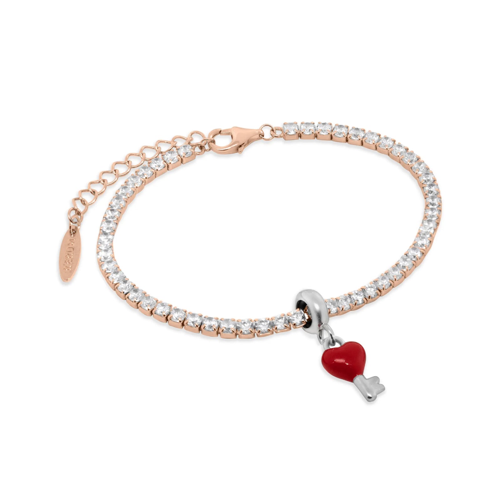 Bracciale Tennis Rerum arg rosé stopper chiave cuore Regolabile 16-19 cm