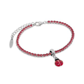 Bracciale Tennis Rerum zirconi granato con coccinella Regolabile 16-19 cm