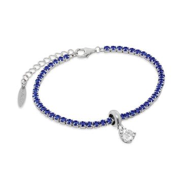 Bracciale Tennis Rerum zirconi blu e stopper bianco Regolabile 16-19 cm