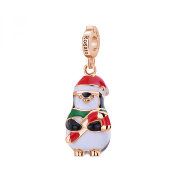 Charm pendente Rosato argento a forma di pinguino smaltato MISURA UNICA