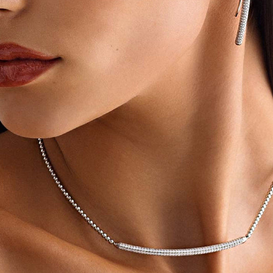 Collana girocollo Rosato Bianca donna argento catena a sfere e targa con zirconi