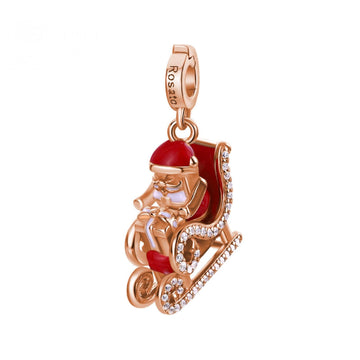 Charm donna Rosato Storie argento rosé babbo natale slitta rosso bianco e zirconi