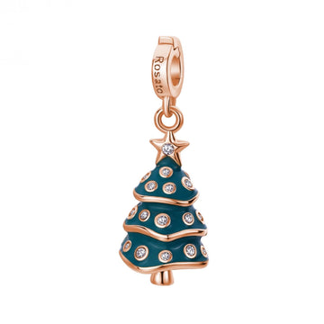 Charm donna Rosato Storie argento rosé albero natale verde con zirconi