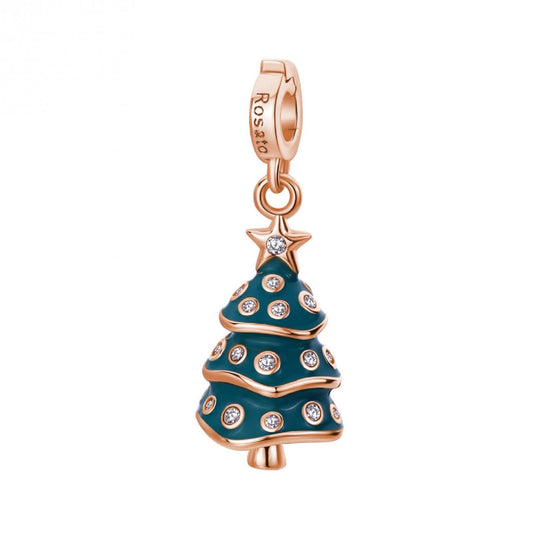 Charm donna Rosato Storie argento rosé albero natale verde con zirconi