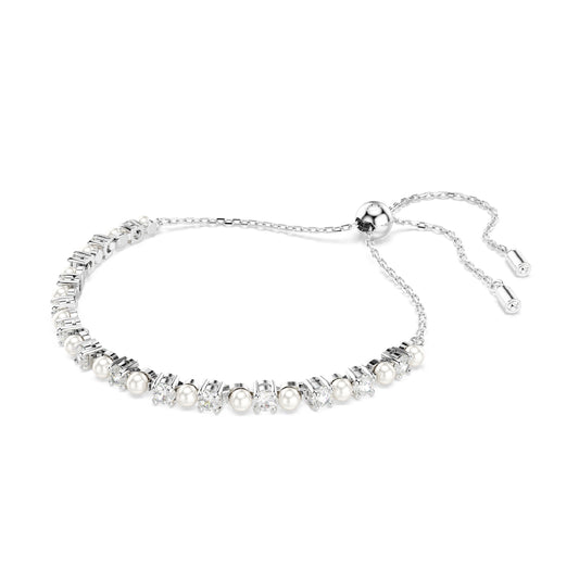 Bracciale Swarovski placcato in rodio con perle e zirconi REGOLABILE 11-24 CM