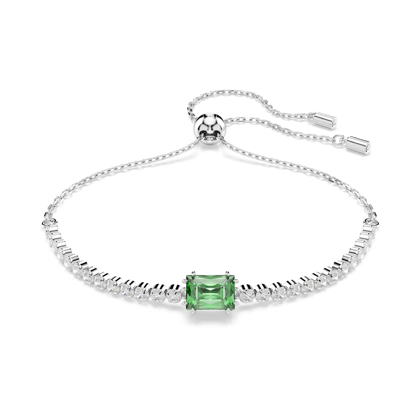 Bracciale tennis Swarovski rodiato con zircone verde REGOLABILE 24-32 CM