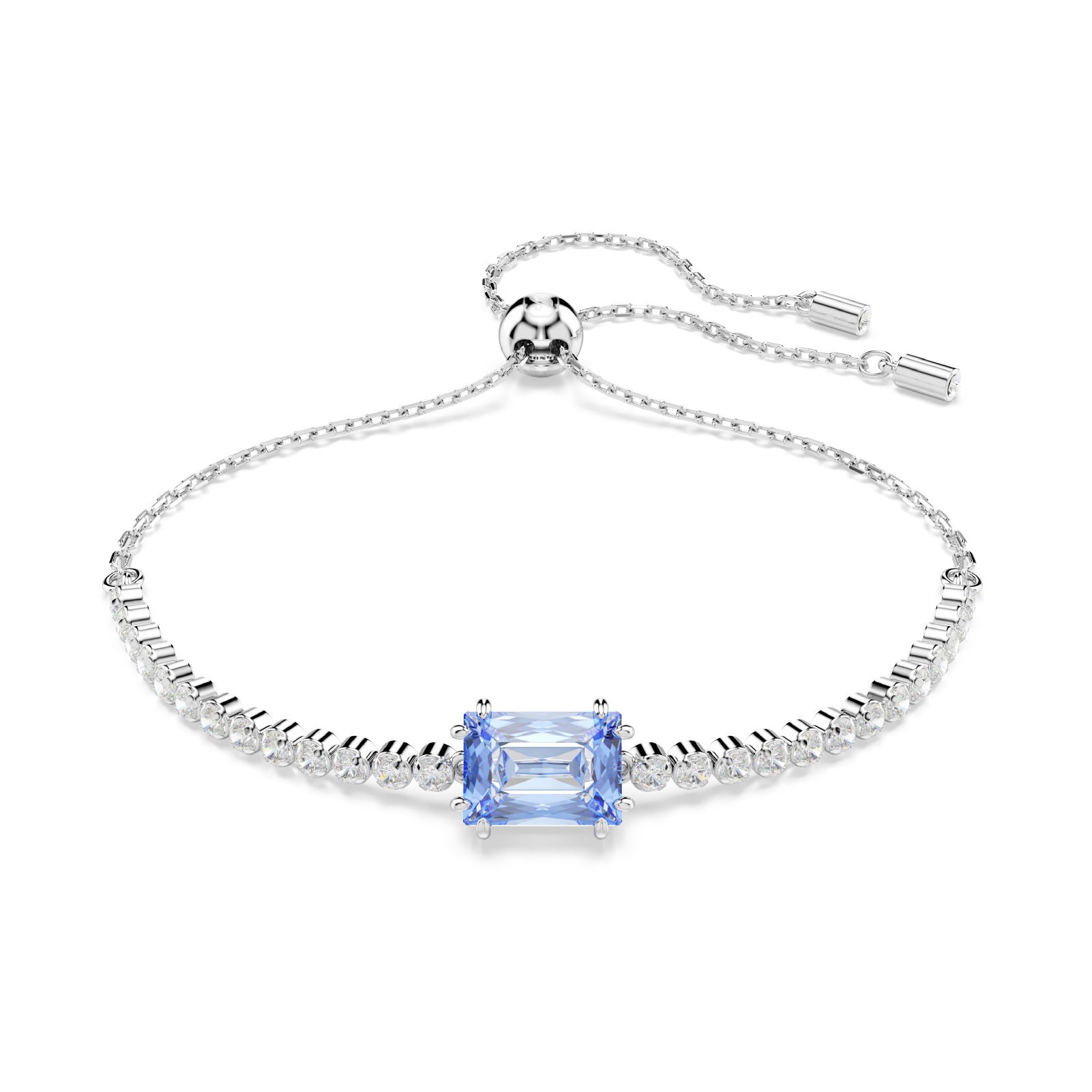 Bracciale tennis Swarovski rodiato con zircone blu REGOLABILE 24-32 CM