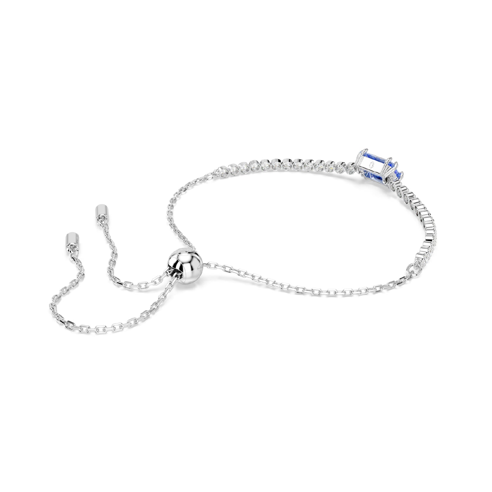 Bracciale tennis Swarovski rodiato con zircone blu REGOLABILE 24-32 CM