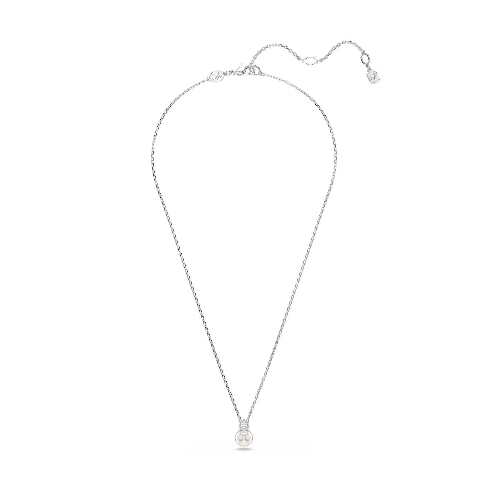 Collana con pendente Swarovski rodiata con perla e zirconi Regolabile 39-45 cm