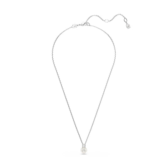 Collana con pendente Swarovski rodiata con perla e zirconi Regolabile 39-45 cm