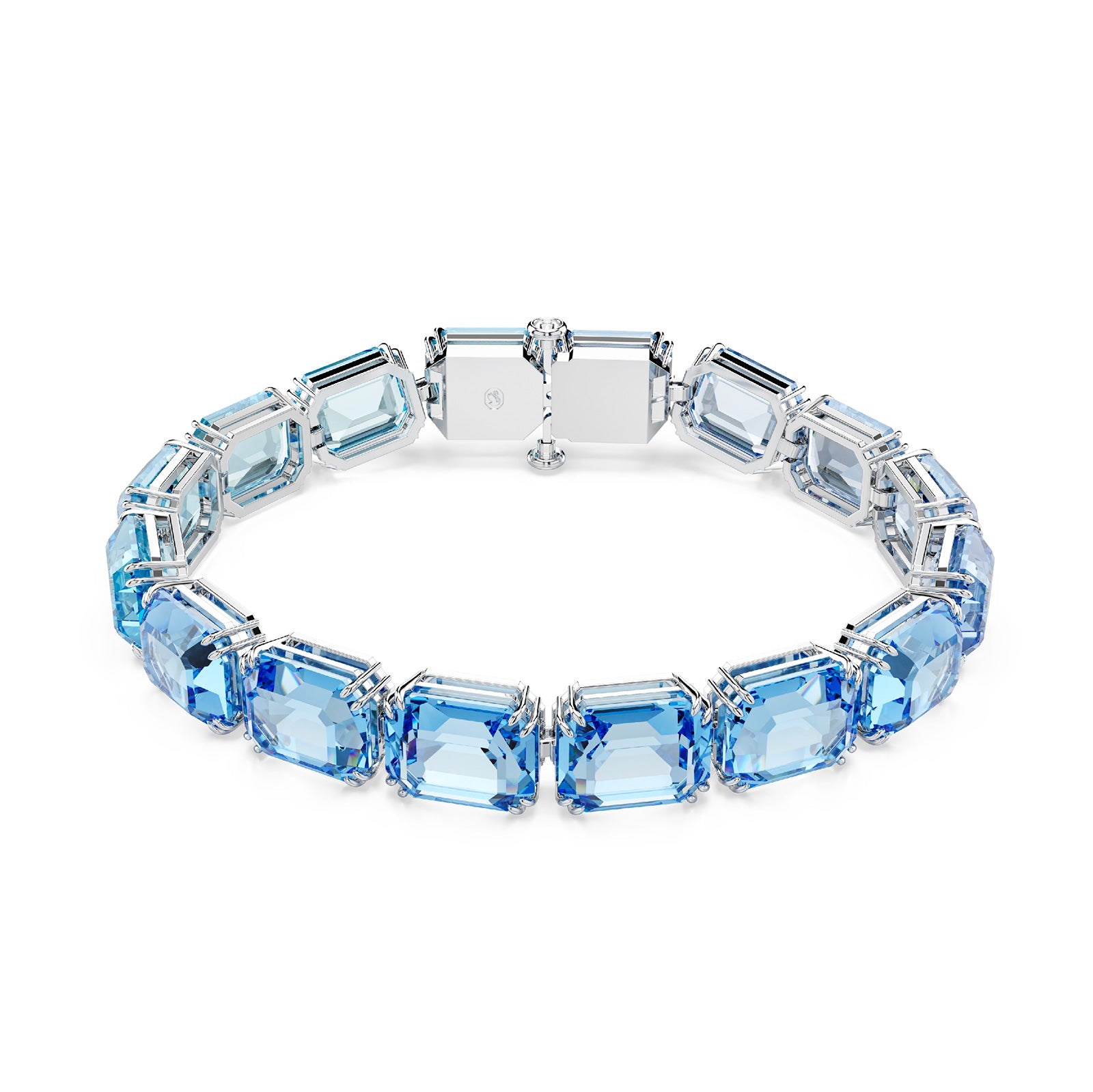 BRACCIALE TENNIS SWAROVSKI PLACCATO RODIO CON CRISTALLI BLU