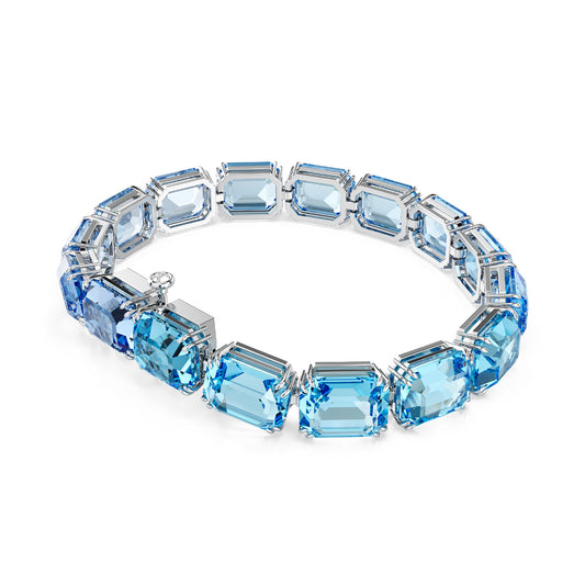 Bracciale tennis Swarovski placcato rodio con cristalli blu Regolabile 17-19 cm