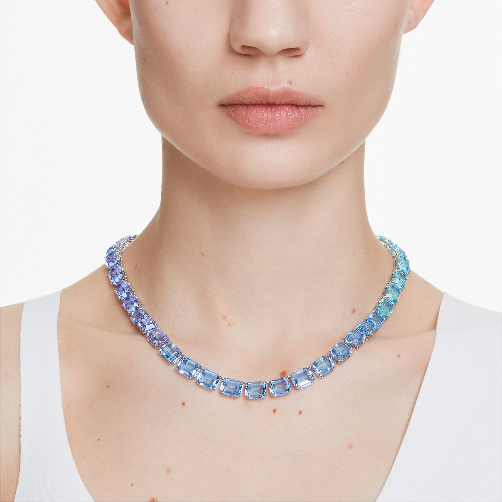 Collana girocollo Swarovski placcata rodio con cristalli blu S.5694136