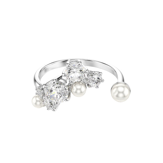 Anello donna aperto Swarovski rodiato con cristallie e perle 15