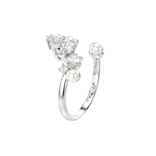 Anello donna aperto Swarovski rodiato con cristallie e perle 15