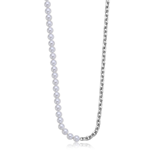 Collana S'agap in acciaio 316L con perle di colore bianco 49 CM