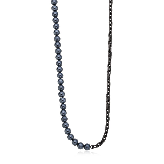 Collana S'agap in acciaio 316L di colore grigio con perle 49 CM