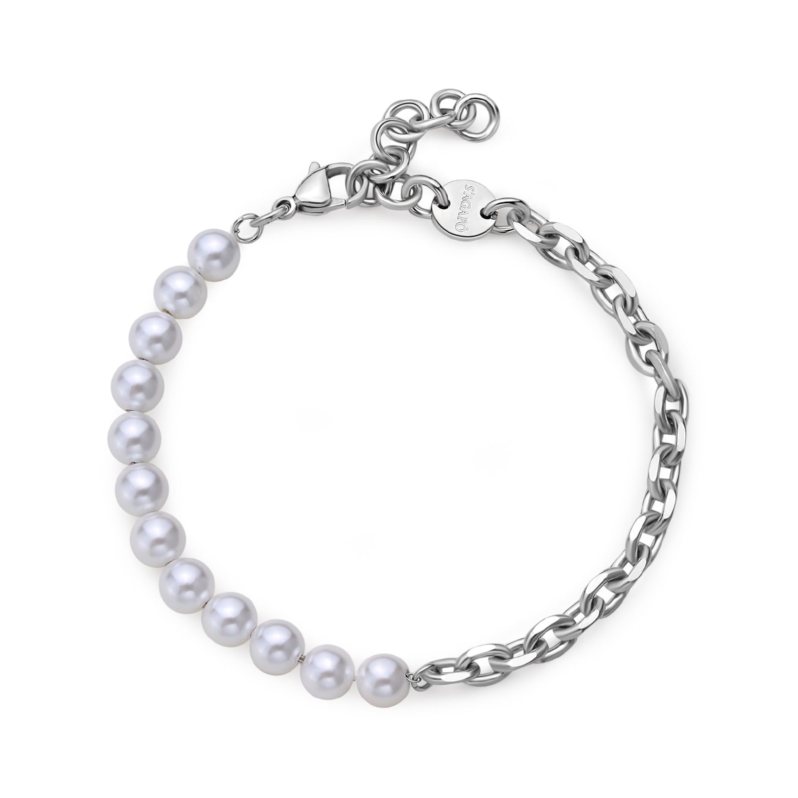 Bracciale con perle S'agap in acciaio 316L unisex 21 cm