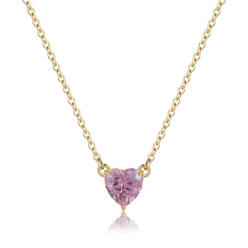 Collana pendente S'agap acciaio 316L oro e zircone rosa 45 cm