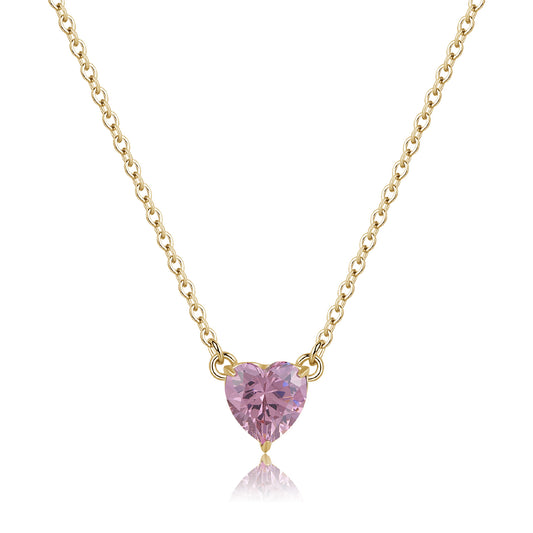 Collana pendente S'agap acciaio 316L oro e zircone rosa 45 cm