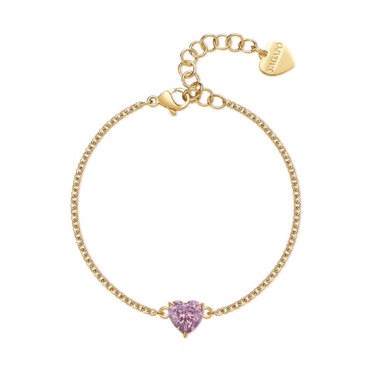 Bracciale S'agap in acciaio 316L oro e zircone rosa da donna 18,5 cm