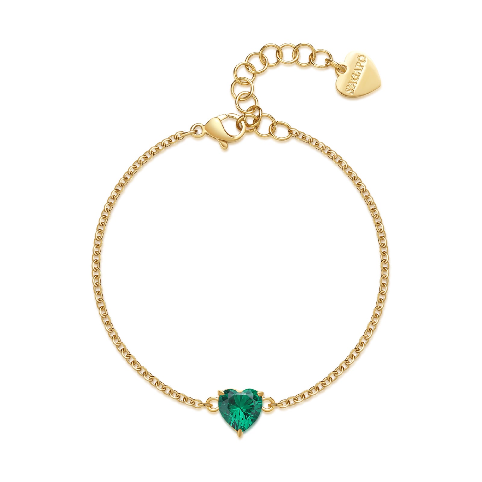 Bracciale S'agap in acciaio 316L oro e zircone verde da donna 18,5 cm