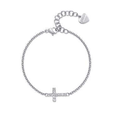 Bracciale croce S'agap in acciaio 316L e zirconi 18,5 cm