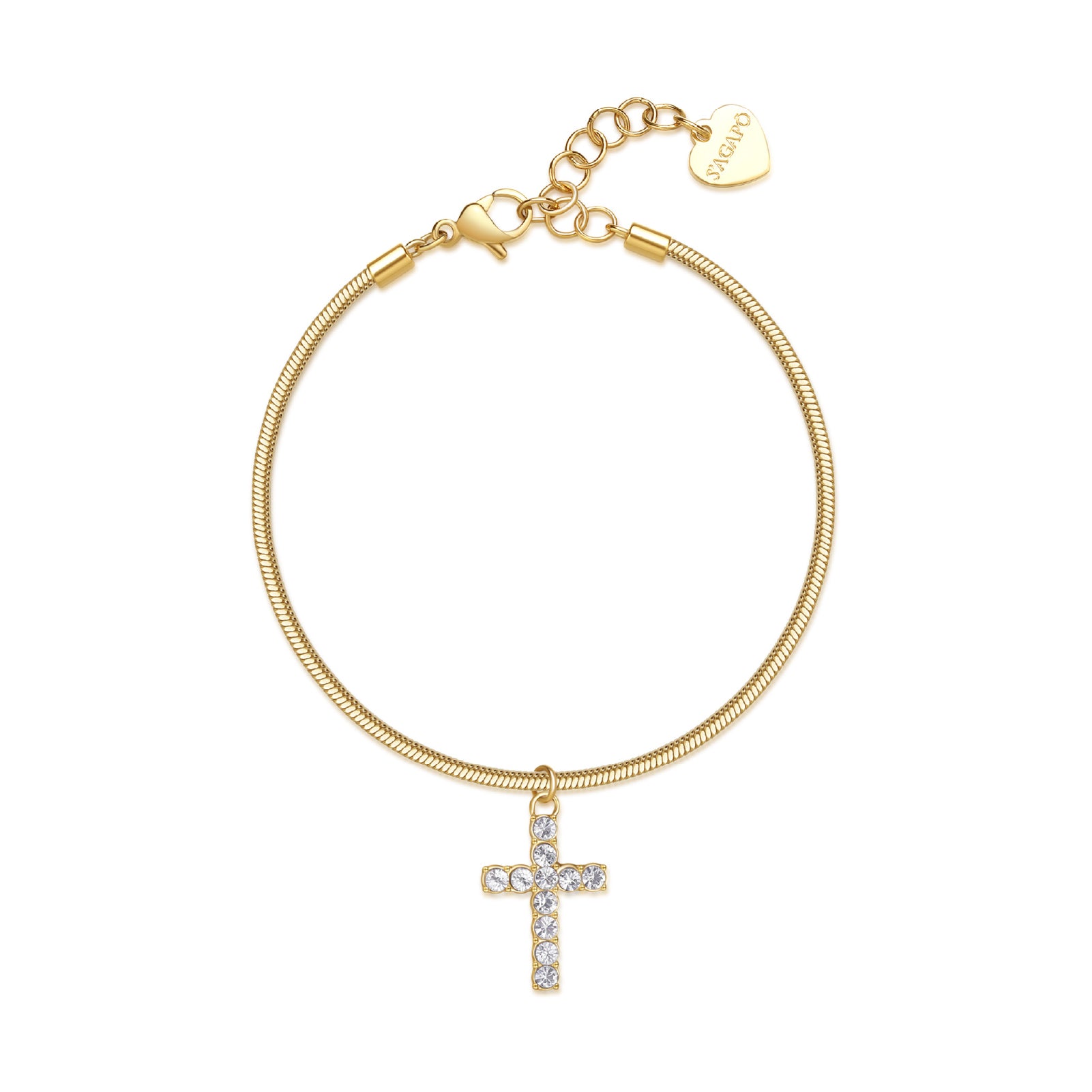 Bracciale pendente S'agap acciaio 316L oro con cristalli 18,5 cm