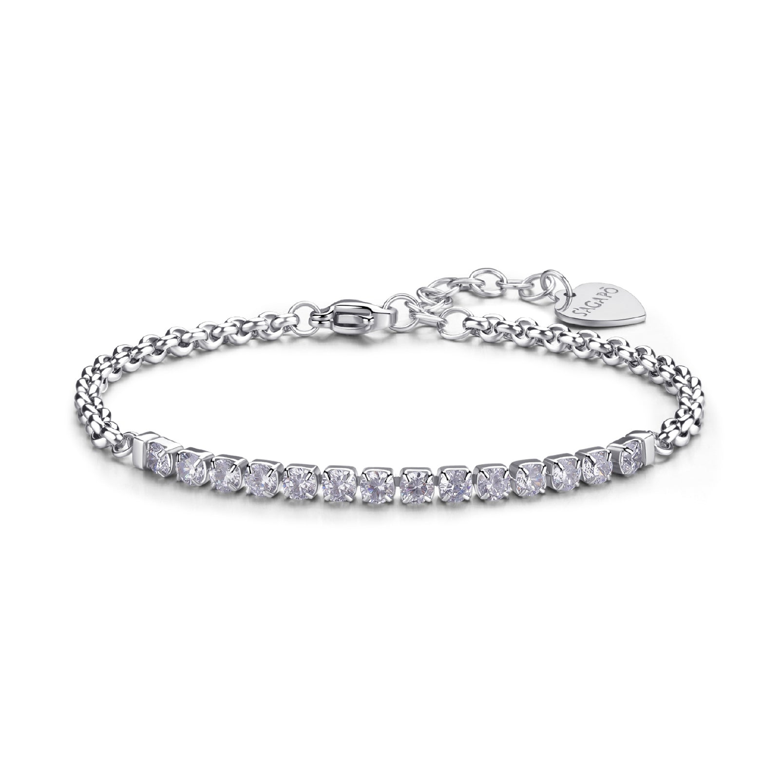 Bracciale tennis S'agap in acciaio 316L con zirconi 18,5 cm