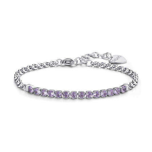 Bracciale tennis S'agap in acciaio 316L con zirconi viola 18,5 cm