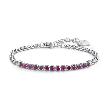 Bracciale tennis S'agap in acciaio 316L con zirconi rossi 18,5 cm