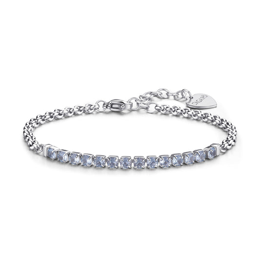 Bracciale tennis S'agap in acciaio 316L con zirconi azzurri 18,5 cm