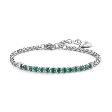 Bracciale tennis S'agap in acciaio 316L con zirconi verdi 18,5 cm