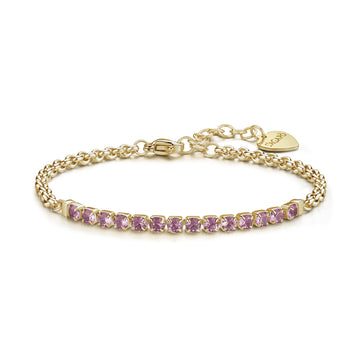 Bracciale tennis S'agap in acciaio 316L oro con zirconi rosa 18,5 cm