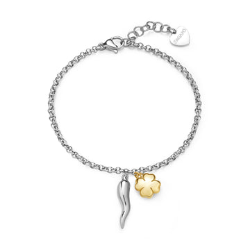 Bracciale con pendenti S'agap in acciaio 316L e pvd oro 18,5 cm