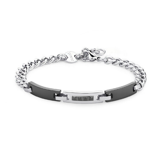 Bracciale S'agapõ in acciaio 316L argento con pvd color gun 21 cm