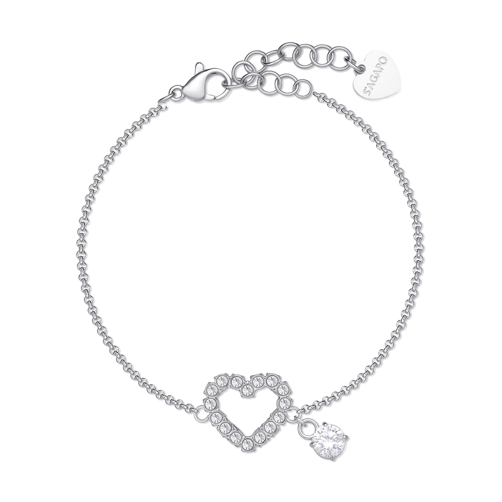 Bracciale catena donna S'agapõ acciaio con cuore cristalli 18,5 cm