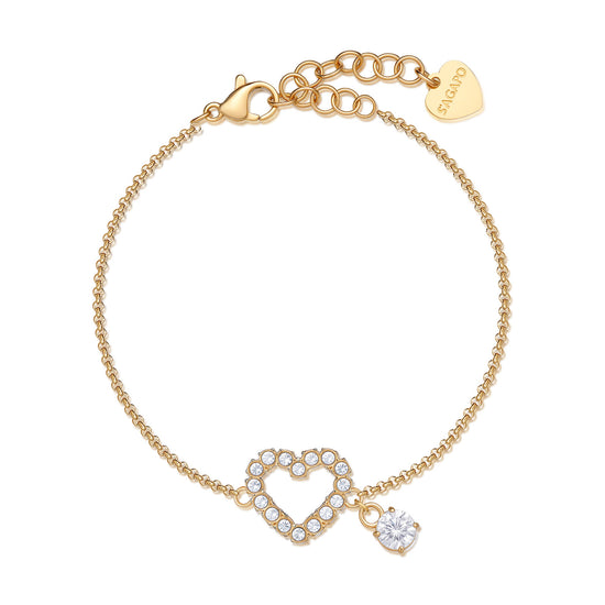 Bracciale catena donna S'agapõ acciaio oro cuore cristalli 18,5 cm