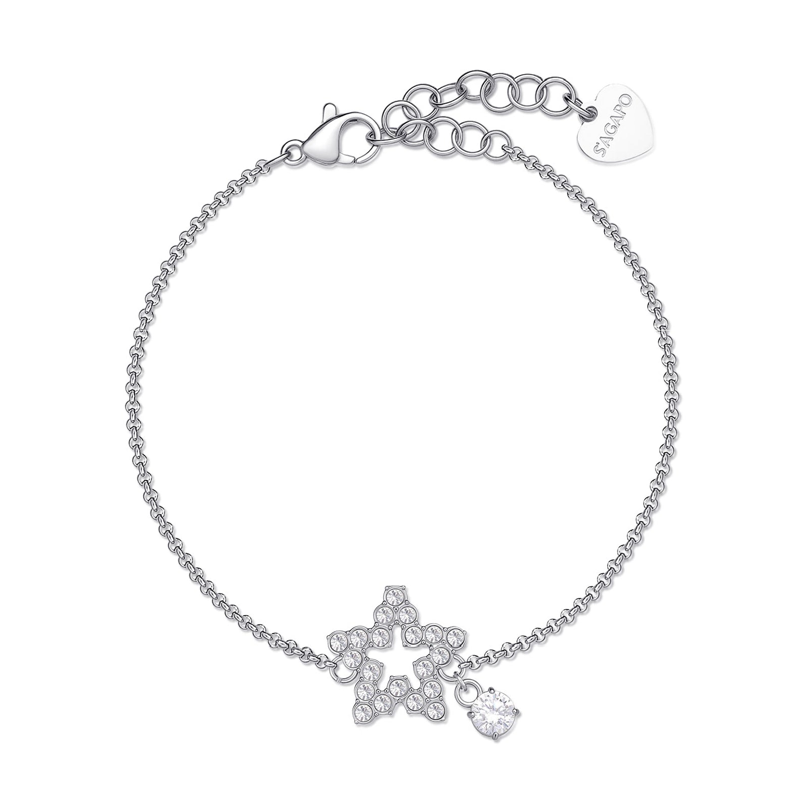 Bracciale catena donna S'agapõ acciaio con stella cristalli 18,5 cm