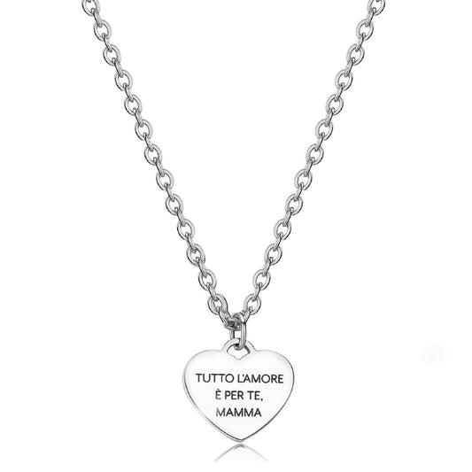 Collana donna S'agapõ Be My Family in acciaio con cuore e frase "Mom"