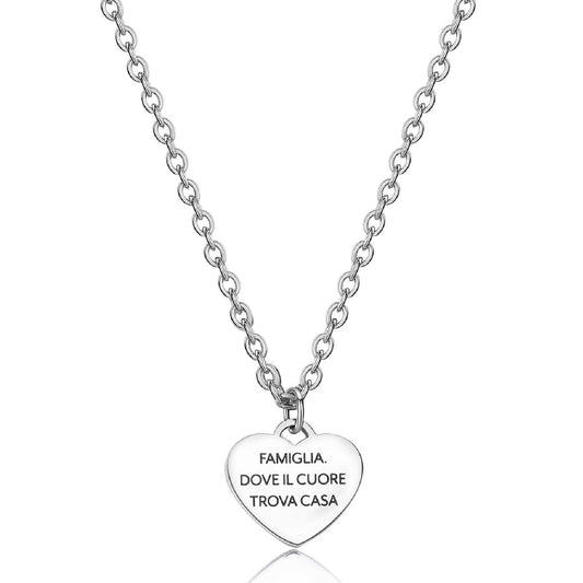 Collana donna S'agapõ Be My Family in acciaio con cuore e frase "Family is forever"