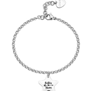 Bracciale donna S'agapõ Be My Family in acciaio con stella e frase "My best friend"