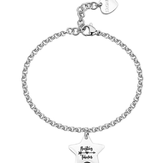 Bracciale donna S'agapõ Be My Family in acciaio con stella e frase "My best friend"