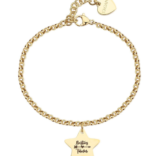 Bracciale donna S'agapõ Be My Family in acciaio oro stella e frase "My best friend"