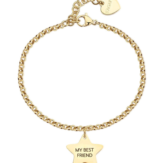 Bracciale donna S'agapõ Be My Family in acciaio oro stella e frase "My best friend"