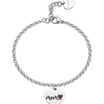 Bracciale donna S'agapõ Be My Family in acciaio con cuore e frase "Mom"