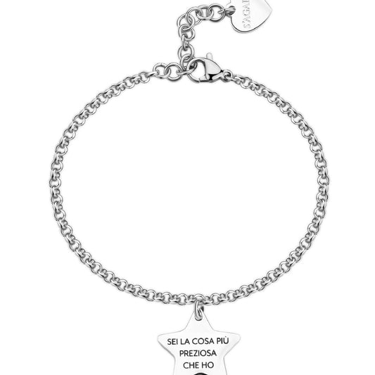 Bracciale donna S'agapõ Be My Family in acciaio con stella e frase "Sister"